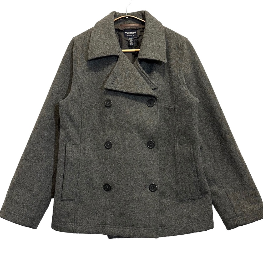 American Eagle Womens Pea Coat Wool Double Breasted Grey Size L